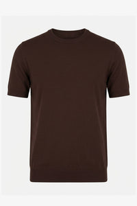 Braunes Herren-Strickshirt, normale Passform, Rundhalsausschnitt, Kurzarm