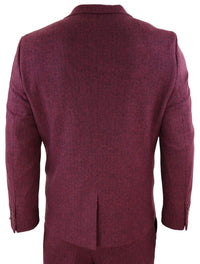 Men's Herringbone Wine Maroon 3 Piece Tweed Suit - STZ11