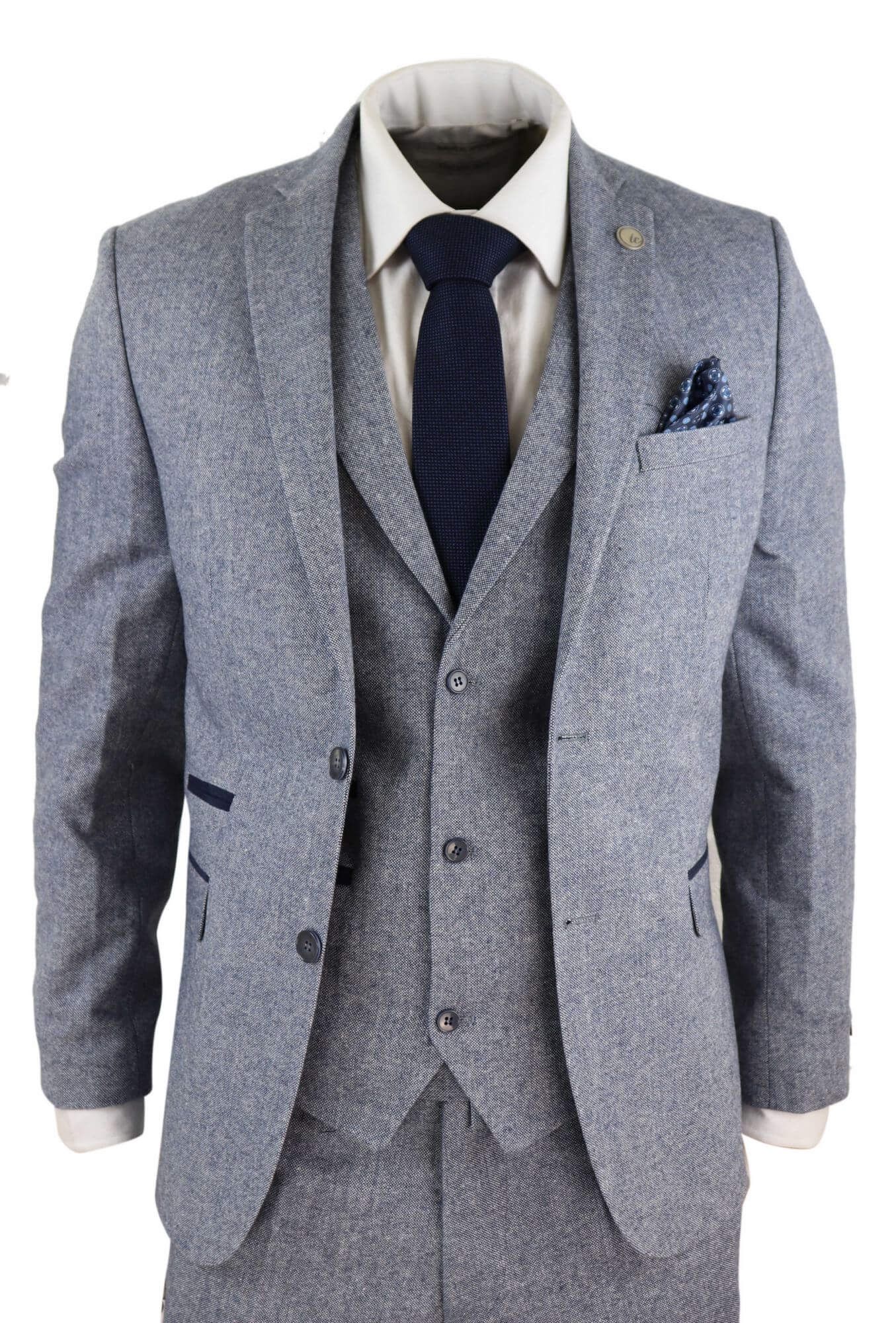 Men's Light Blue Vintage Tweed 3 Piece Suit - STZ13