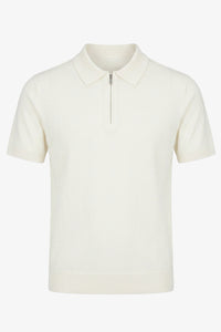 Herren-Poloshirt in Off-White, Strick, Kurzarm, mit Reißverschluss am Kragen, weichem Materialmix