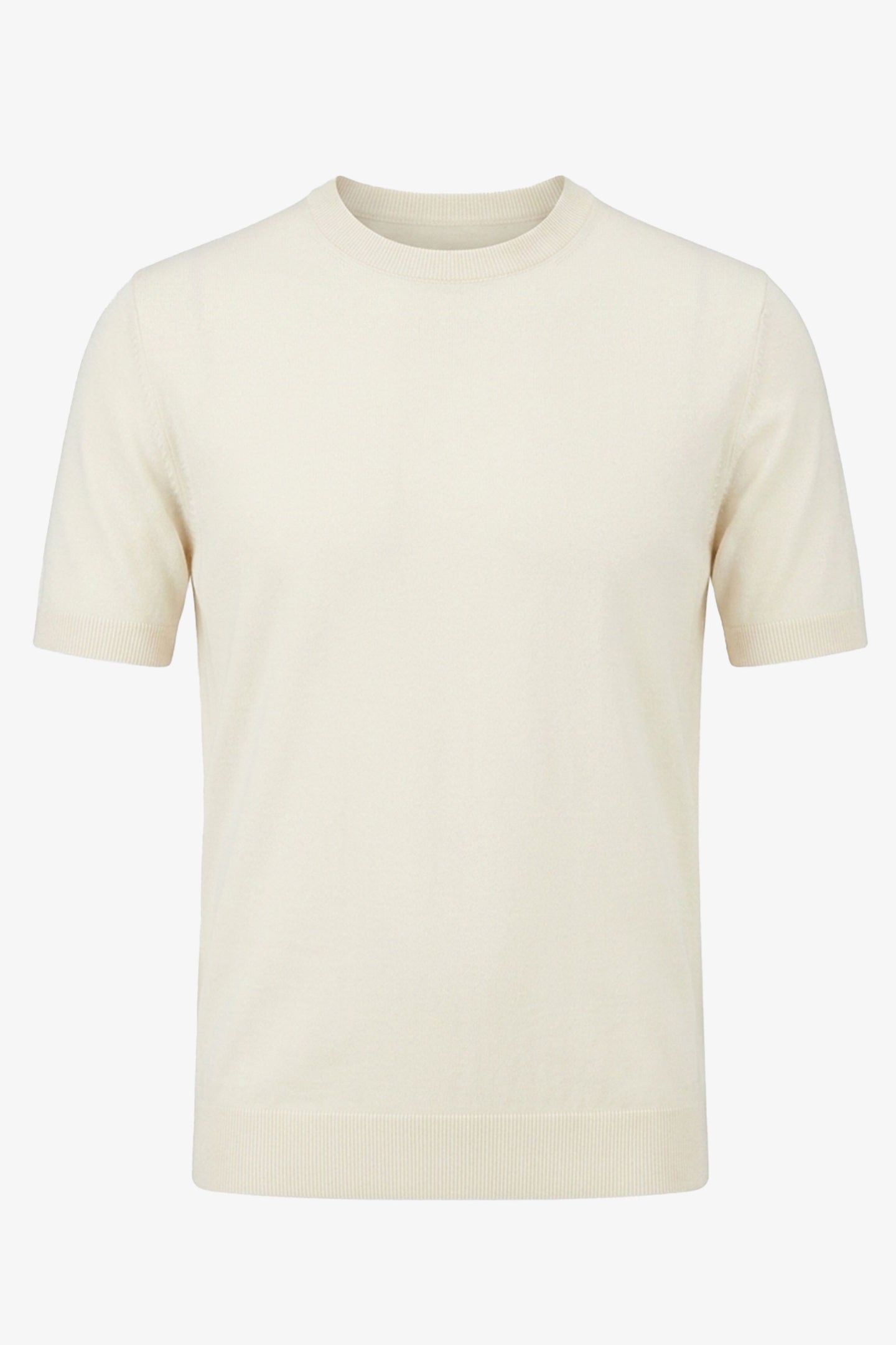 Herren-T-Shirt in Off-White, Strick, normale Passform, Rundhalsausschnitt, Kurzarm