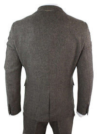 Mens 3 Piece Wool Blend Herringbone Tweed Suit Brown Vintage Tailored Fit Tan