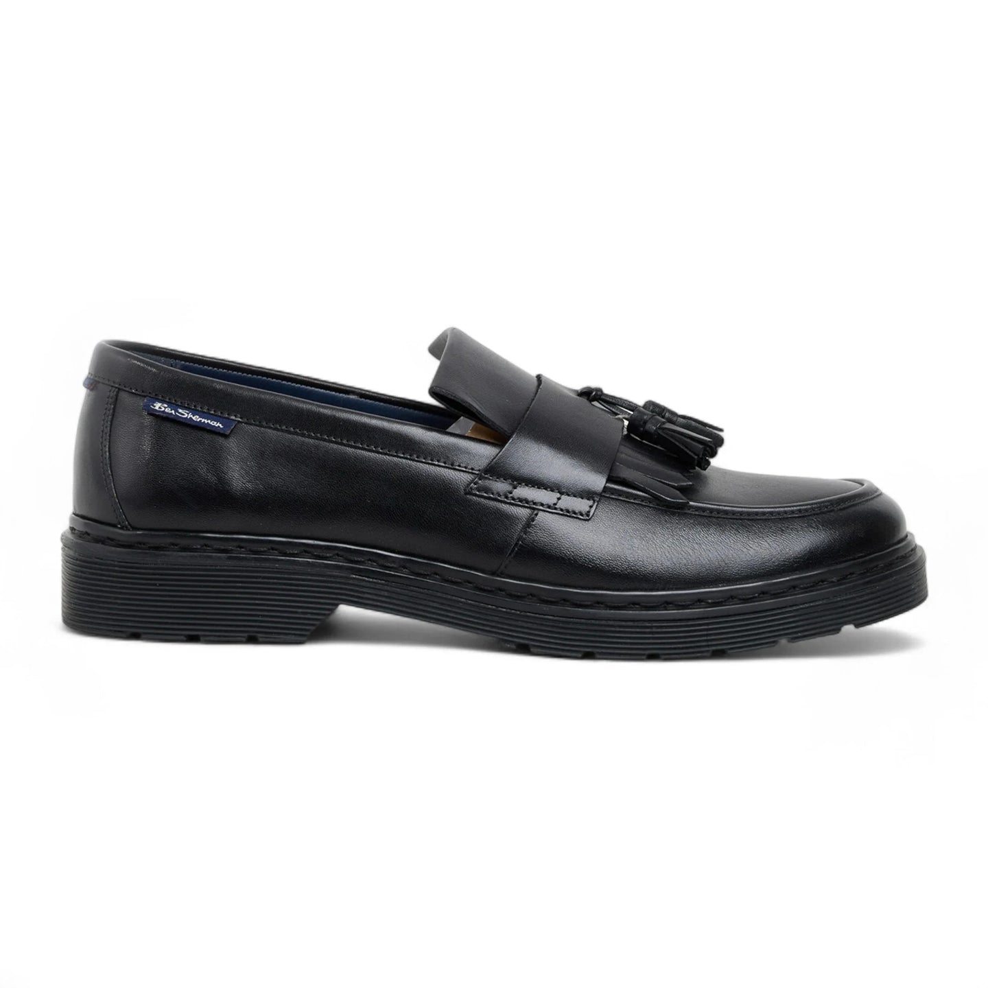 Schwarze Herren-Slipper aus Leder mit dicker Sohle und Quasten