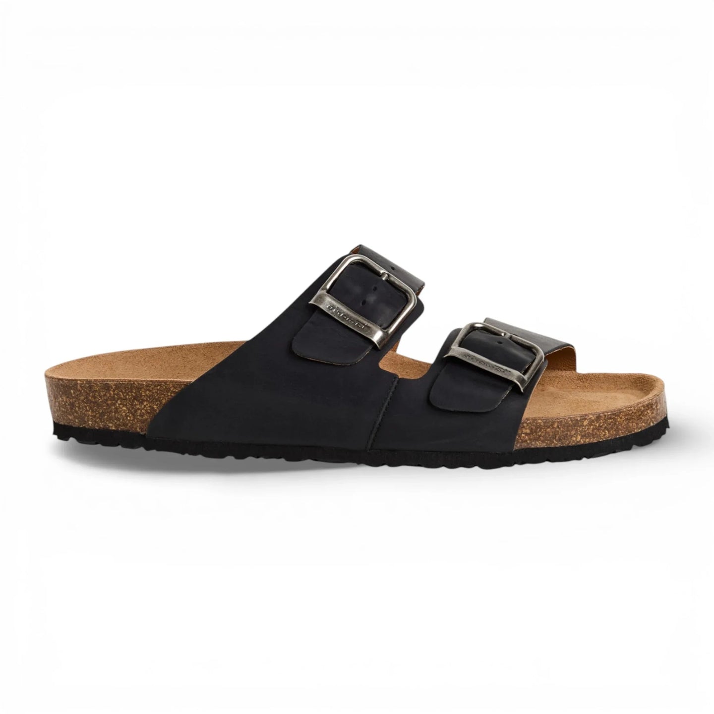 Schwarze Herren-Sandalen aus Leder zum Hineinschlüpfen mit Fußbett