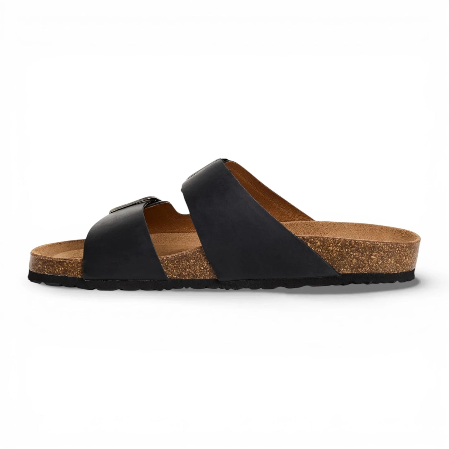 Schwarze Herren-Sandalen aus Leder zum Hineinschlüpfen mit Fußbett