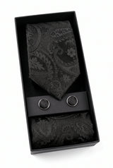 Geschenkset für Herrenkrawatten mit schwarzem Paisley-Muster