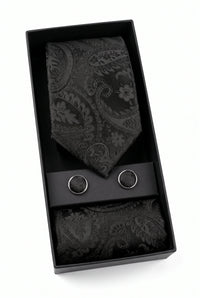 Geschenkset für Herrenkrawatten mit schwarzem Paisley-Muster