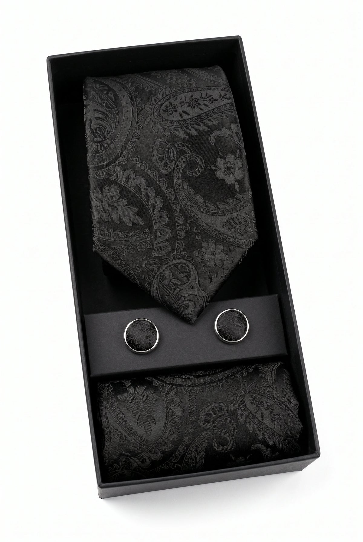 Geschenkset für Herrenkrawatten mit schwarzem Paisley-Muster