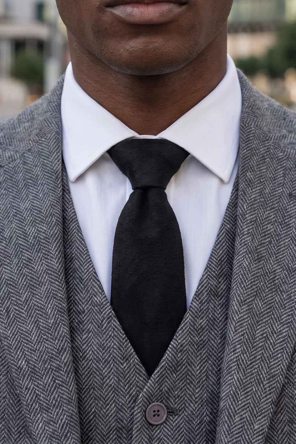 Schwarze Herrenkrawatte mit Wildlederfinish