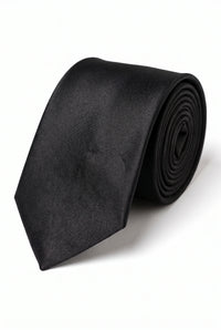 Schwarzes Herren-Krawatten-Set mit Einstecktuch und Manschettenknöpfen