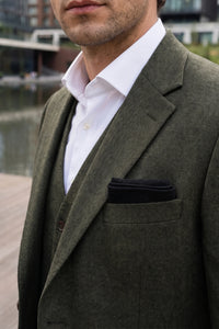 Schwarzes Einstecktuch aus Tweed-Wollmischung für Herren