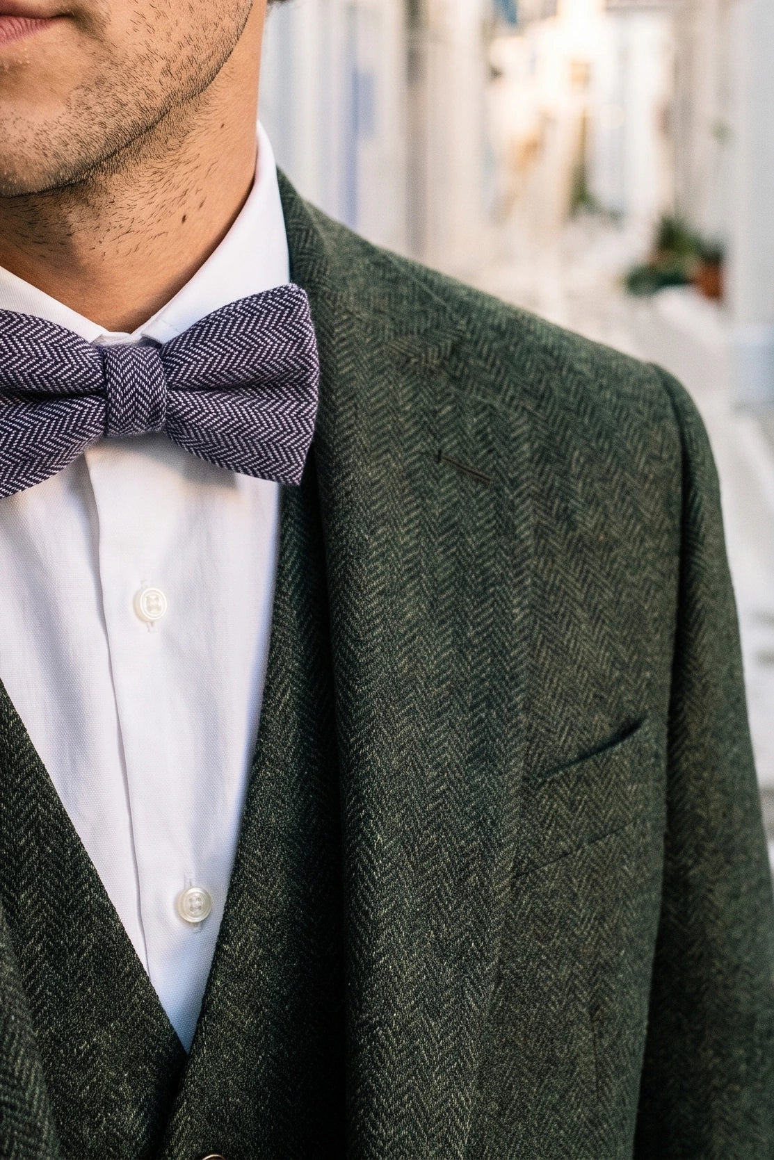 Blaue Herren-Fliege aus Fischgrät-Tweed