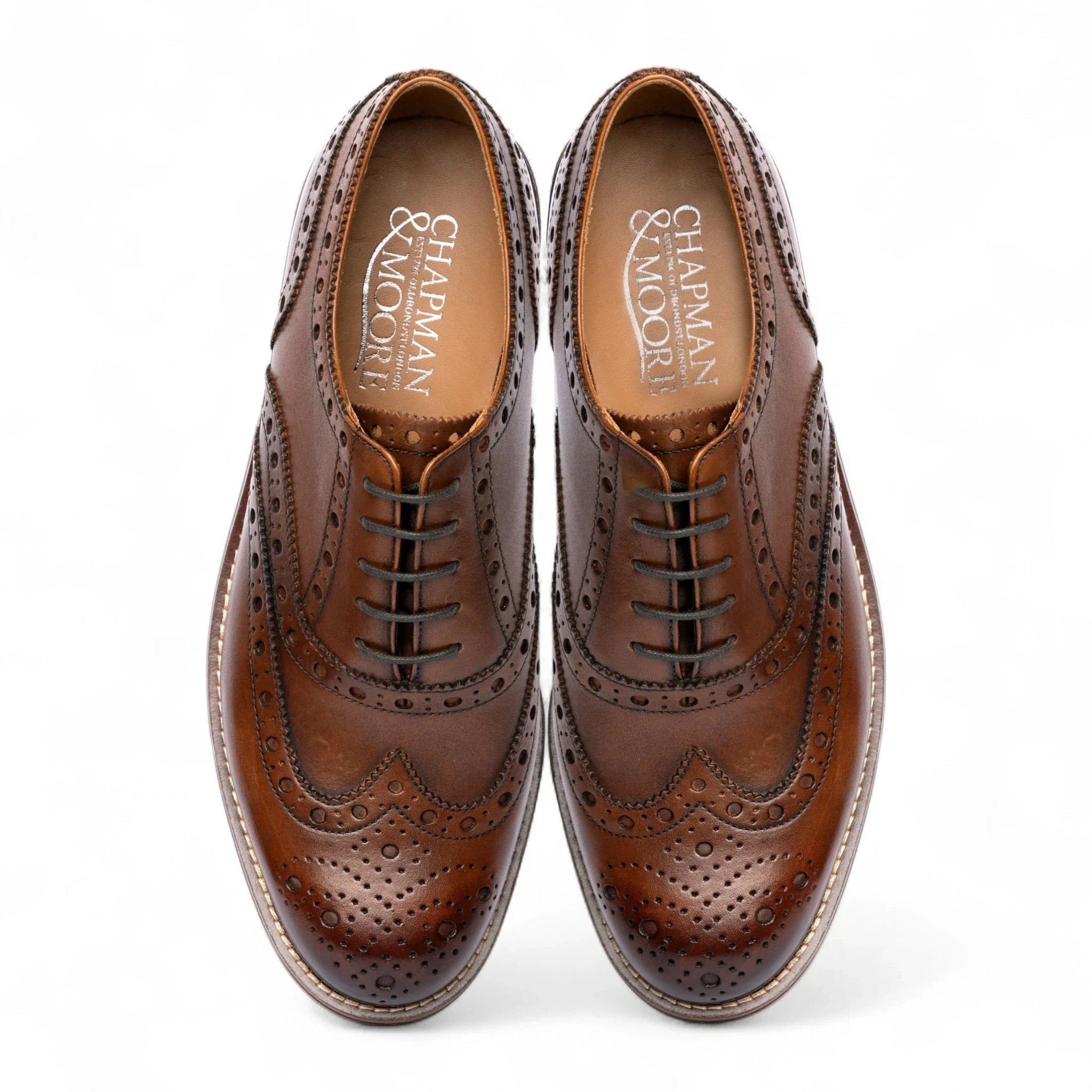 Braune Herren-Brogue-Oxford-Schuhe aus Leder mit Flügelkappe