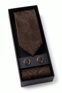 Geschenkset für Herrenkrawatten mit braunem Paisley-Muster