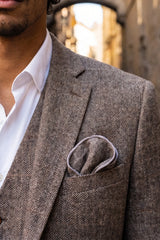Einstecktuch für Herren aus braunem Tweed-Wollmischgewebe
