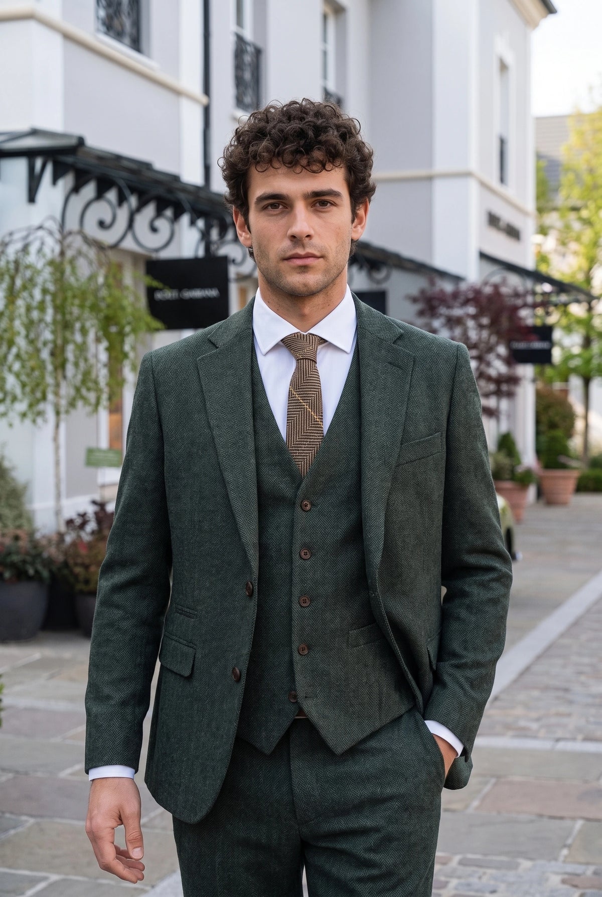 Braune Herrenkrawatte aus Wollmischung und Tweed