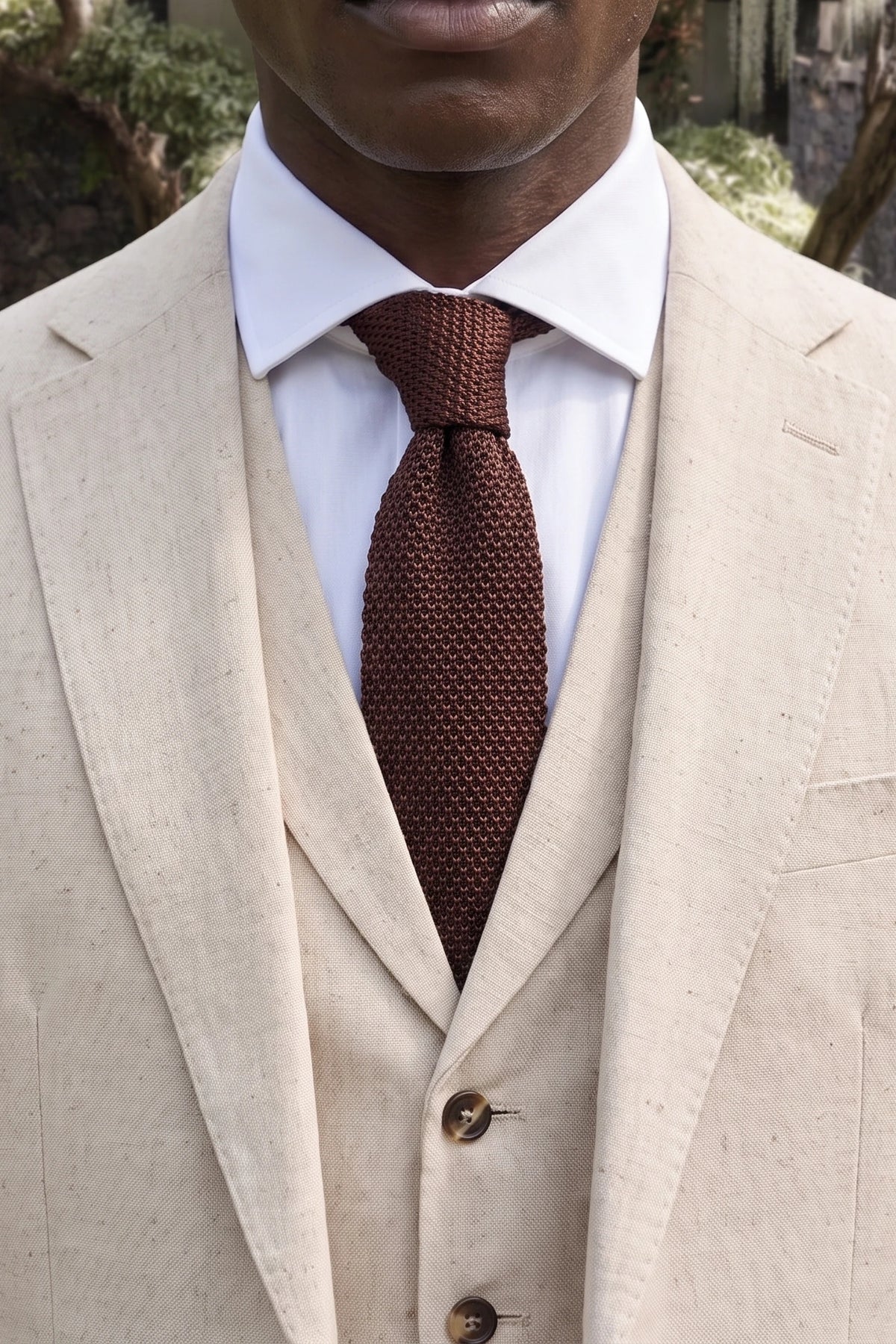 Herrenkrawatte aus burgunderrotem Strickpolyester