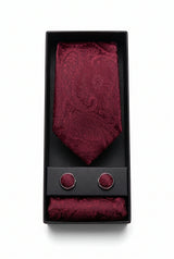 Geschenkset für Herrenkrawatten mit burgunderrotem Paisley-Muster