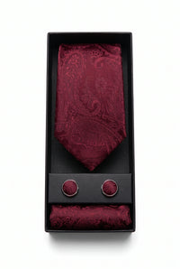 Geschenkset für Herrenkrawatten mit burgunderrotem Paisley-Muster