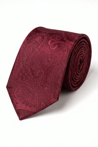 Geschenkset für Herrenkrawatten mit burgunderrotem Paisley-Muster