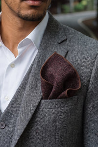 Einstecktuch für Herren aus burgunderrotem Tweed-Wollmischgewebe