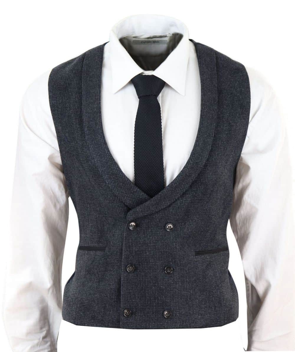 Mens Double Breasted Tweed Waistcoat