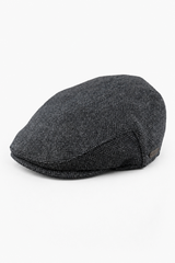 Herren Schiebermütze Wolle Fischgrät Anthrazit Tweed Klassisch 1920er Unisex Del Boy