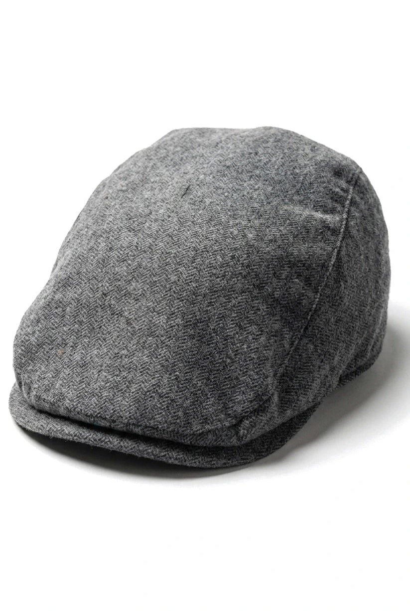 Herren Flatcap Baker Boy 8 Panel Grandad Tweed Fischgrät Grau Vintage