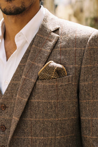 Einstecktuch für Herren aus goldfarbenem Tweed-Wollmischgewebe