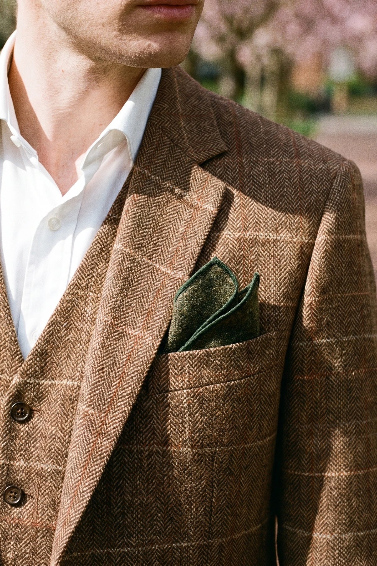 Grünes Einstecktuch aus Tweed-Wollmischung für Herren