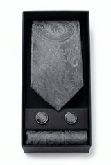 Geschenkset für graue Herrenkrawatten mit Paisley-Muster
