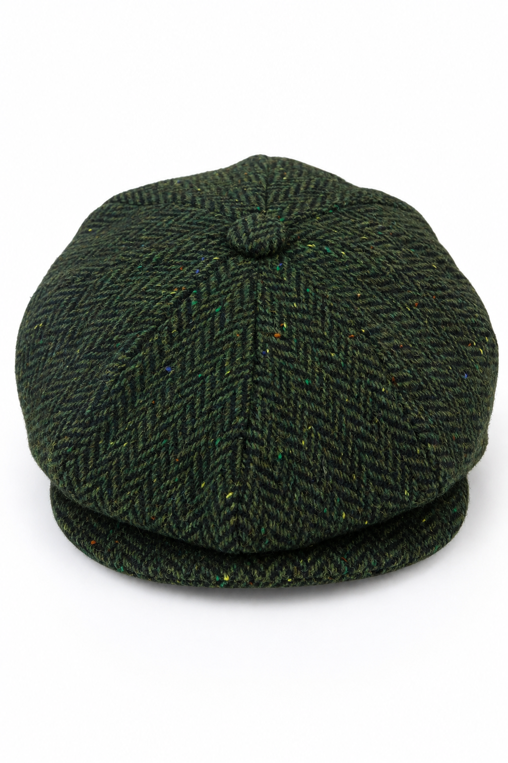 Herren Fischgräten-Tweed-Kappe mit 8 Paneelen Olivgrün