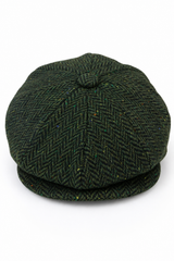 Herren Fischgräten-Tweed-Kappe mit 8 Paneelen Olivgrün