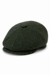 Herren Fischgräten-Tweed-Kappe mit 8 Paneelen Olivgrün