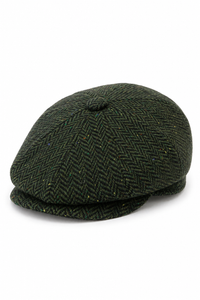 Herren Fischgräten-Tweed-Kappe mit 8 Paneelen Olivgrün
