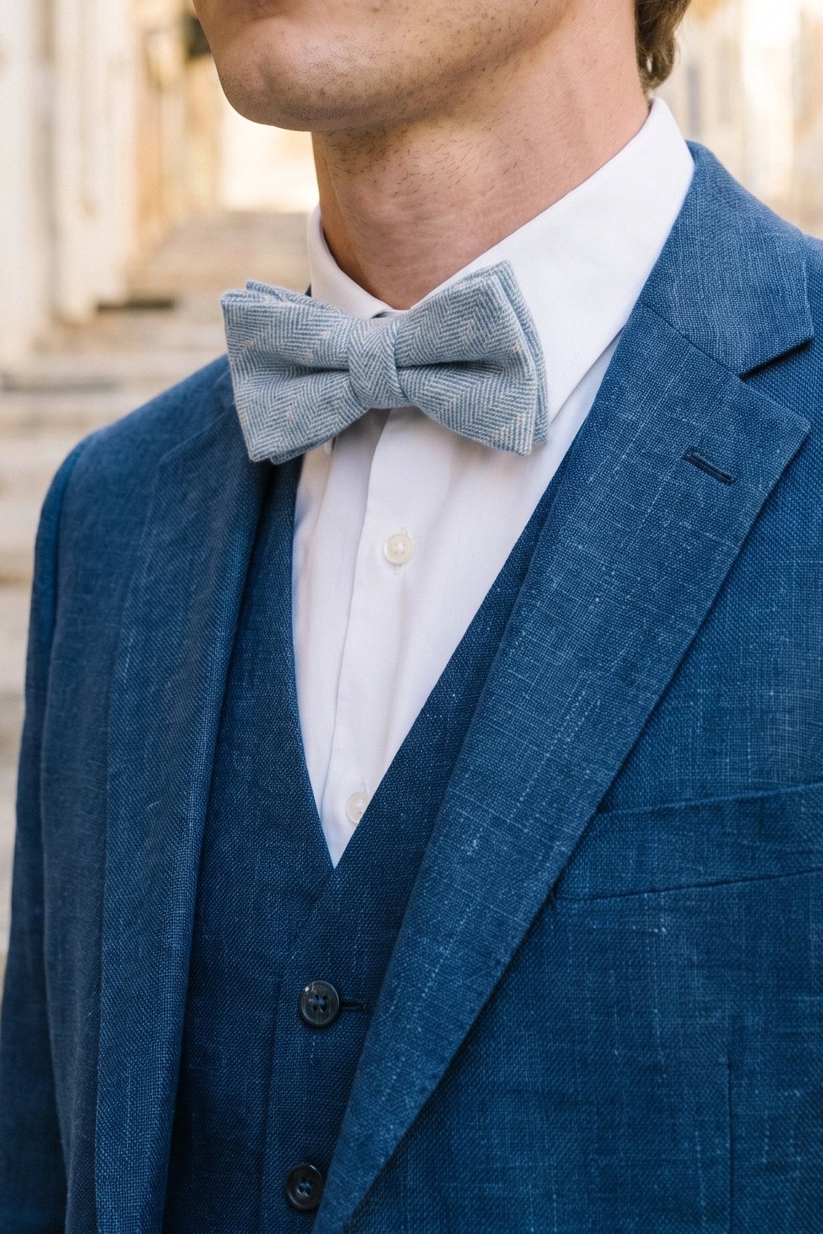 Herren-Fliege aus hellblauem Tweed