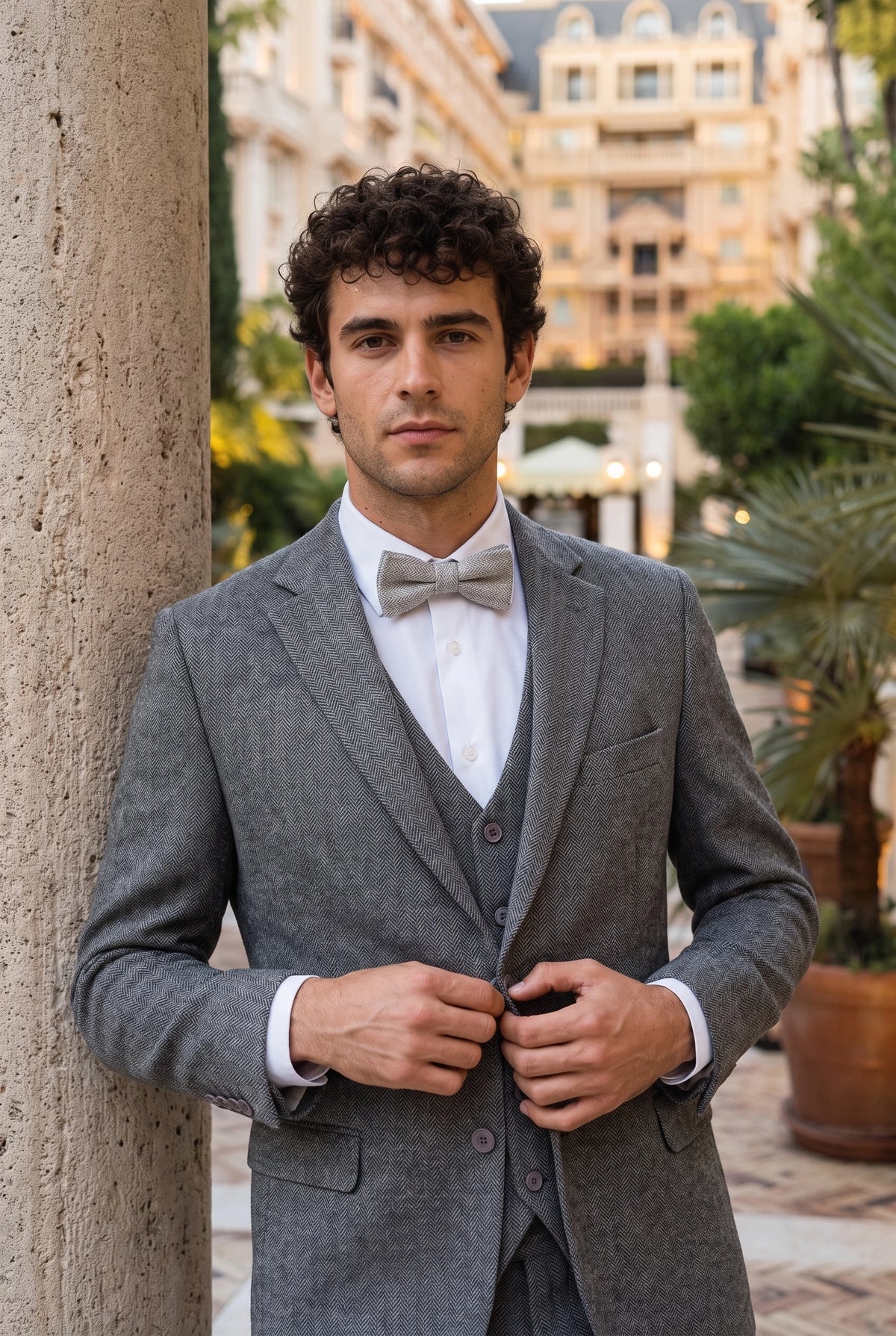 Herren-Fliege aus hellgrauem Tweed