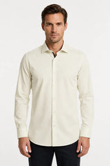 Herren-Langarmhemd mit Knopfleiste – Creme