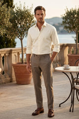 Herren-Langarmhemd mit Knopfleiste – Creme