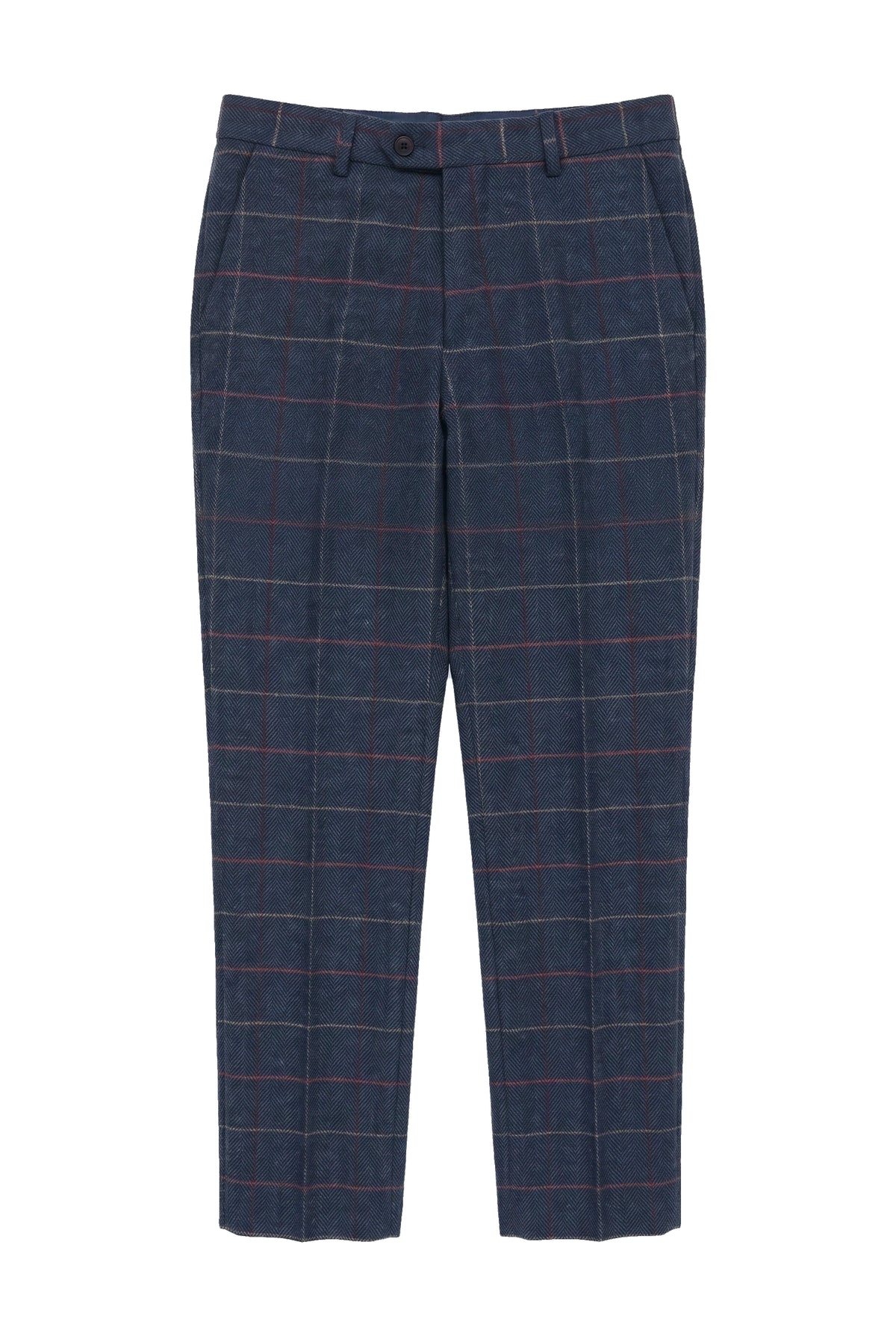 Herren Marineblau Wein Hose Check Fischgrät Tweed Vintage Neu Marc Darcy