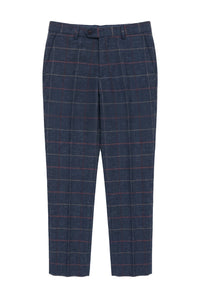 Herren Marineblau Wein Hose Check Fischgrät Tweed Vintage Neu Marc Darcy