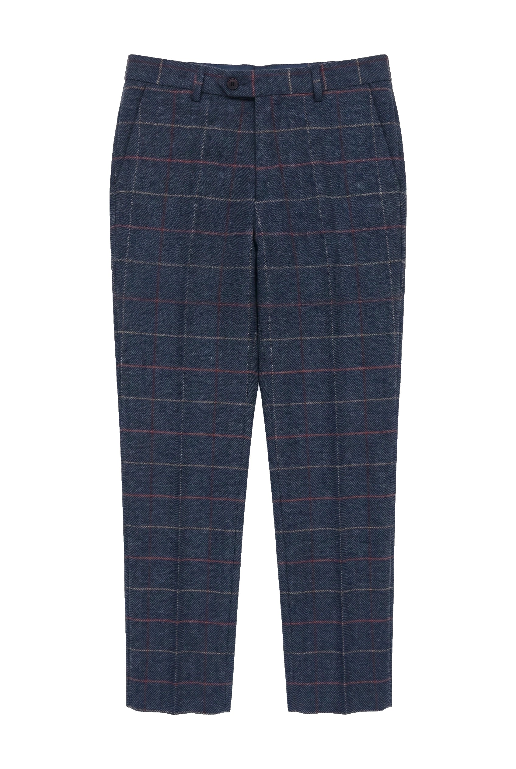 Herren Marineblau Wein Hose Check Fischgrät Tweed Vintage Neu Marc Darcy