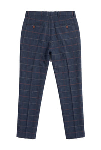 Herren Marineblau Wein Hose Check Fischgrät Tweed Vintage Neu Marc Darcy