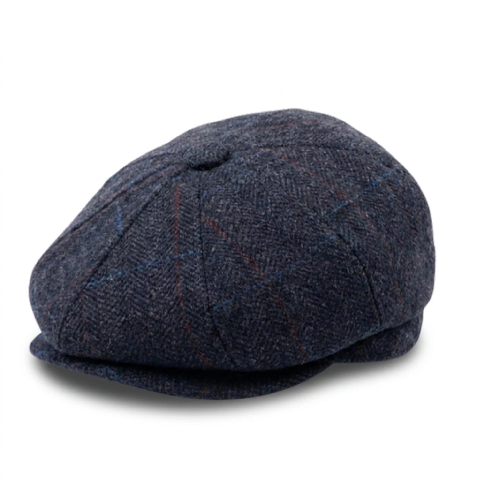 Herren-Schiebermütze aus marineblauem Wollmischgewebe und Tweed