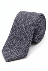 Herrenkrawatte aus marineblauem Fischgrät-Tweed aus Wollmischung
