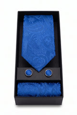 Geschenkset für Herrenkrawatten mit marineblauem Paisley-Muster