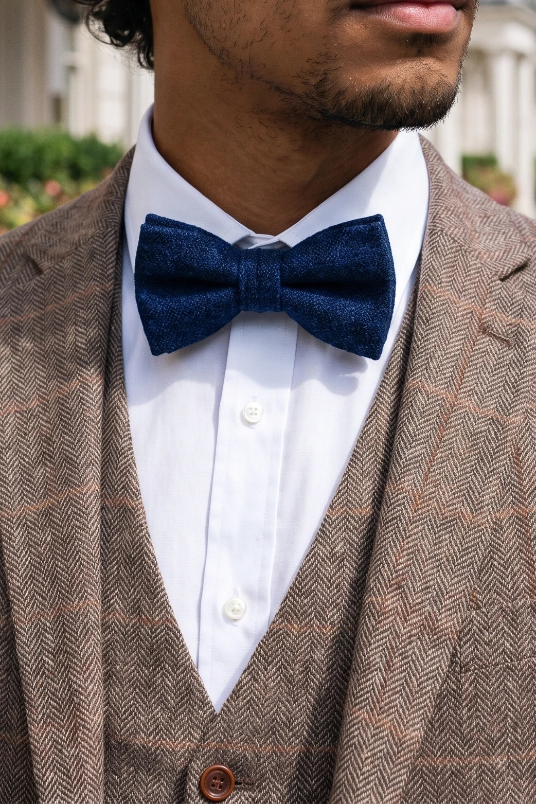 Herrenfliege aus marineblauem Tweed-Wollmischgewebe