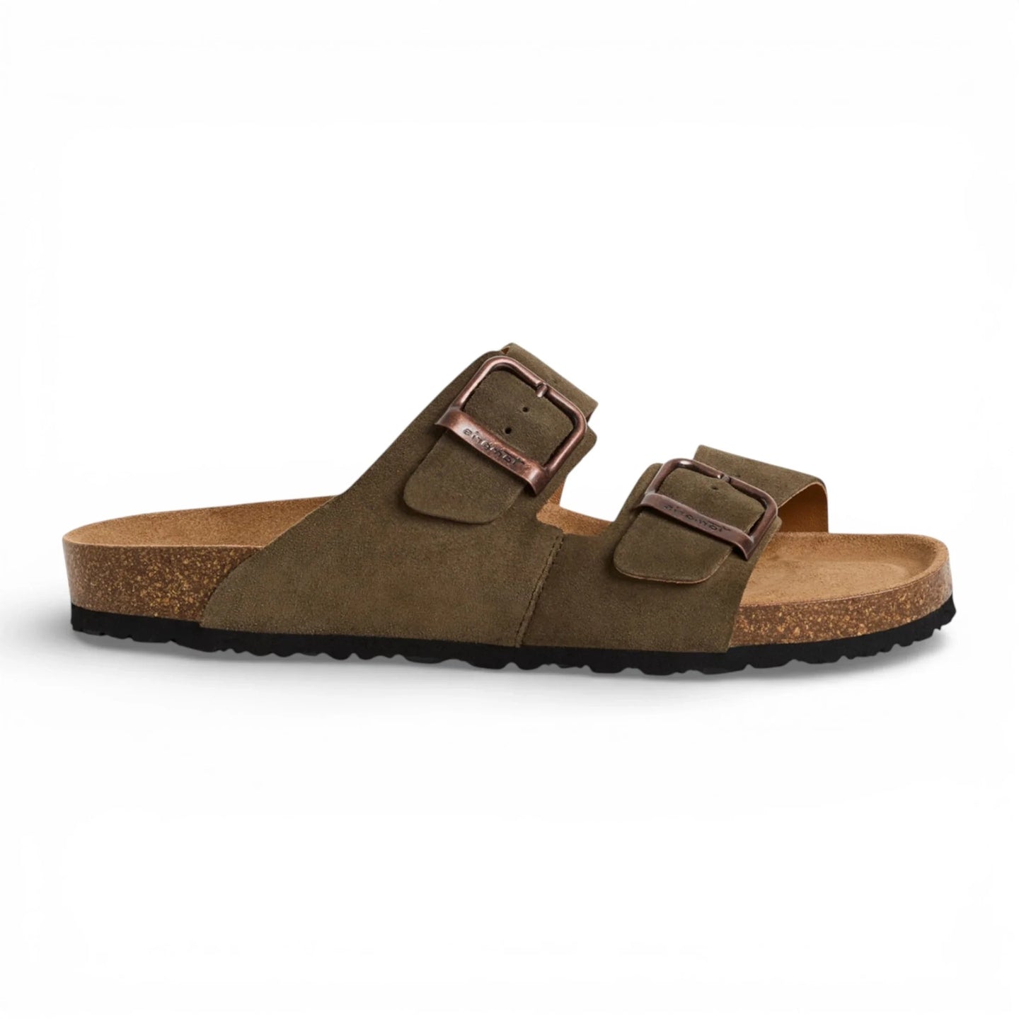 Herren-Sandalen aus olivgrünem Leder zum Hineinschlüpfen mit Fußbett