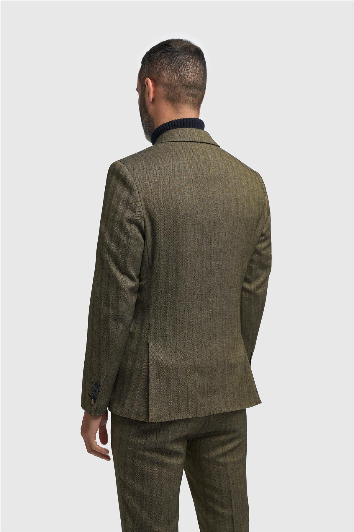 Herrenblazer aus olivgrünem Tweed mit Fischgrätmuster