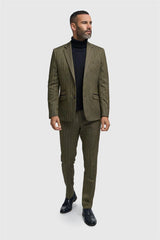 Herrenblazer aus olivgrünem Tweed mit Fischgrätmuster